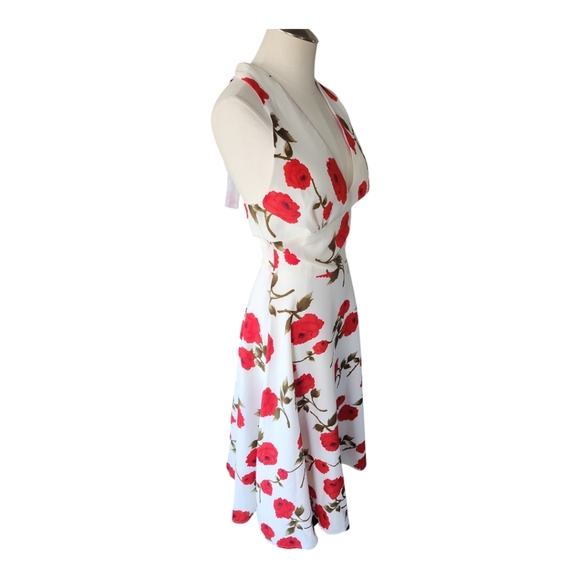 Stop Staring! White Halter Dress with Red Floral Print Size Small – Retro Pin-Up - Picture 3 of 9